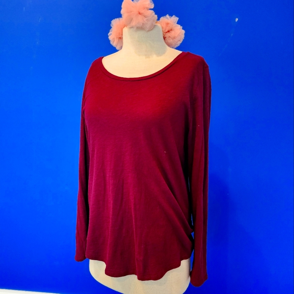 LOFT Red Relaxed Long Sleeve Blouse